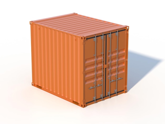 Ship cargo container 10 feet length Brown metallic freight box with shadow isolated on white background Marine logistics harbor warehouse customs transport shipping concept 3D illustration