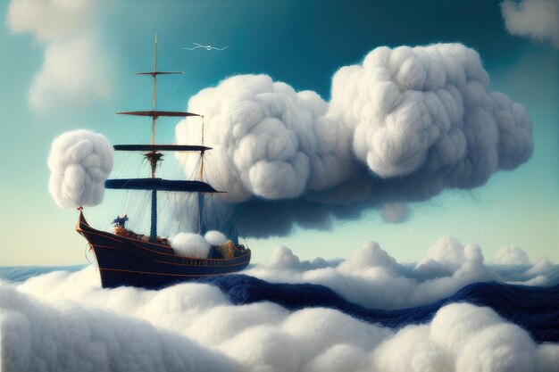 Photo a ship in the clouds