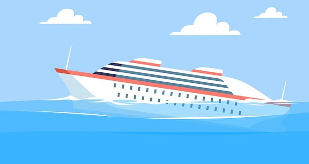 ship cruise ship sinking at sea water transport accident in ocean danger situation during voyage damaged yacht cartoon flat isolated shipwreck illustration vector catastrophe concept