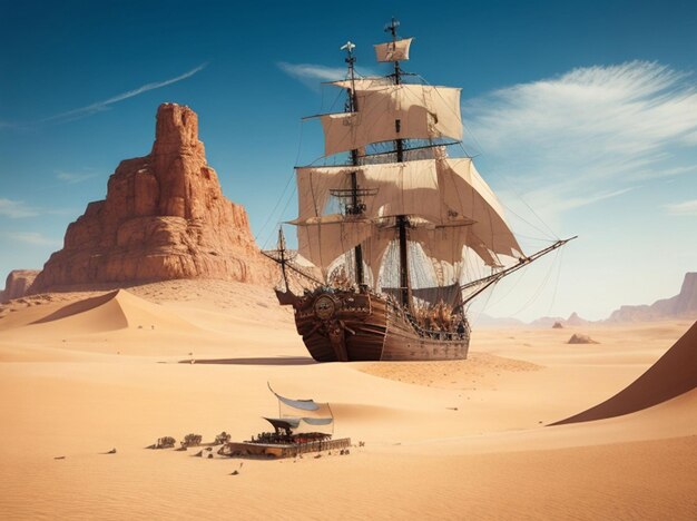 Photo ship in desert area