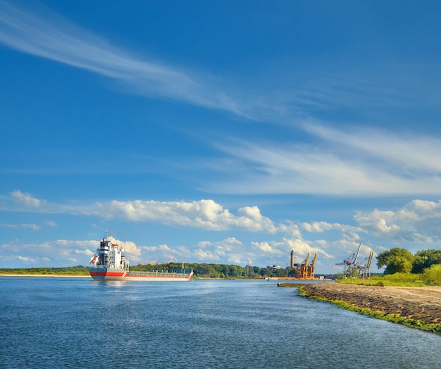 Ship entering port in Swinoujscie, Poland