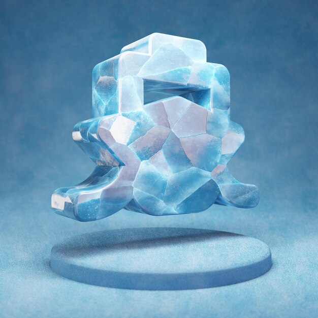 Ship icon. Cracked blue Ice Ship symbol on blue snow podium. Social Media Icon for website, presentation, design template element. 3D render.