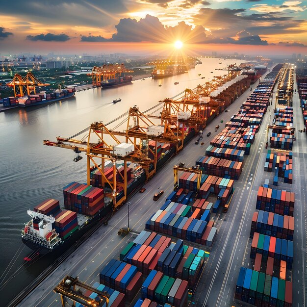 Photo a ship is carrying containers and a ship is in the water