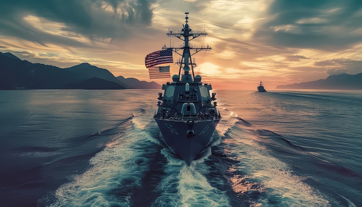 Photo the ship is surrounded by a large body of water and he is moving quickly