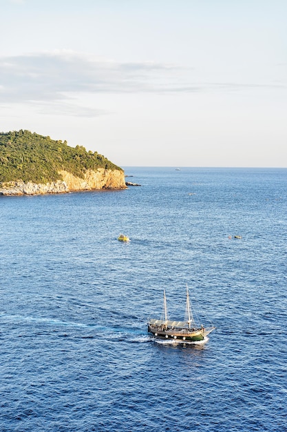 Ship at Lokrum Island in the Adriatic Sea in Dubrovnik, Croatia