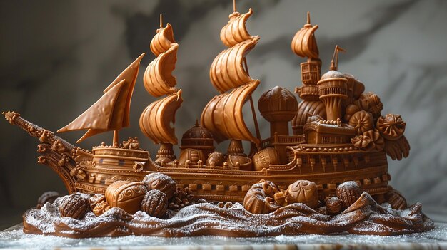 Photo a ship made by chocalate