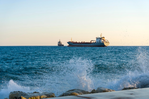 Ship in the Mediterranean sea off the coast of Cyprus