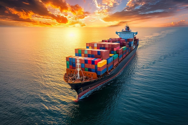 Ship of Business Logistics Cargo Concept en de kaart van de wereldwijde partnerverbinding van containerlading