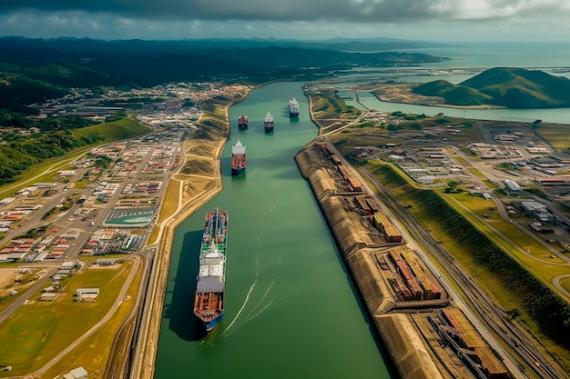 A ship in the panama canal