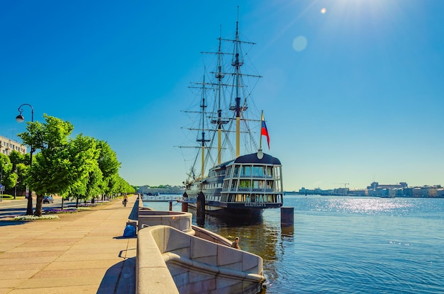 A ship on the river in the city of kiev