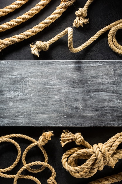 Ship rope at black background texture