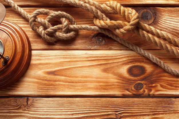 Ship rope at wooden surface