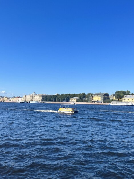 Ship sails along the neva river in st petersburg