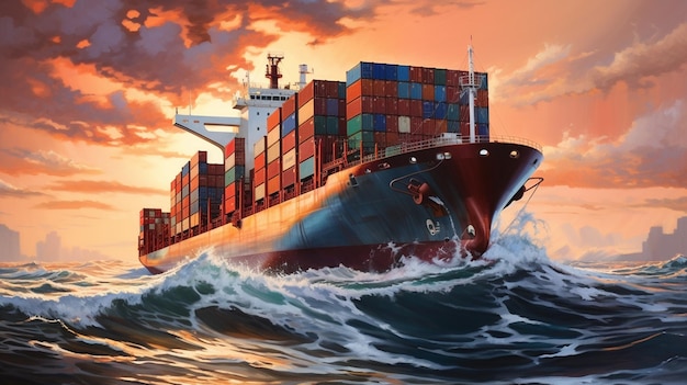 Ship in the sea with containersGenerative AI