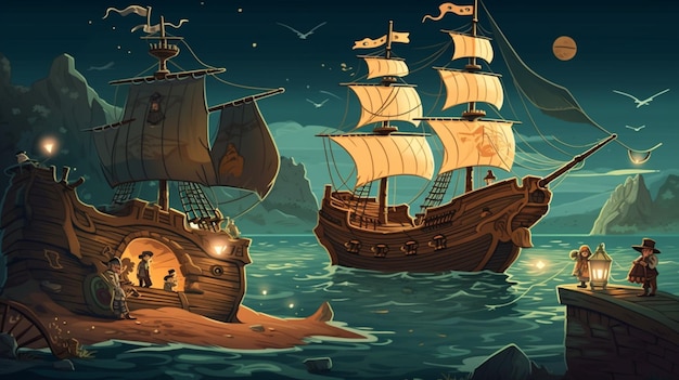 A ship in the sea with a star on the sails