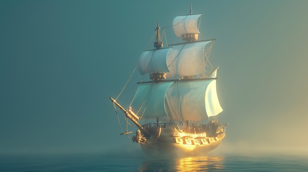 Photo a ship in the sea with the sun behind it