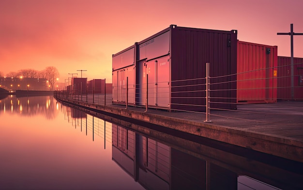 Ship to shore crane loading a container ship Created with Generative AI technology