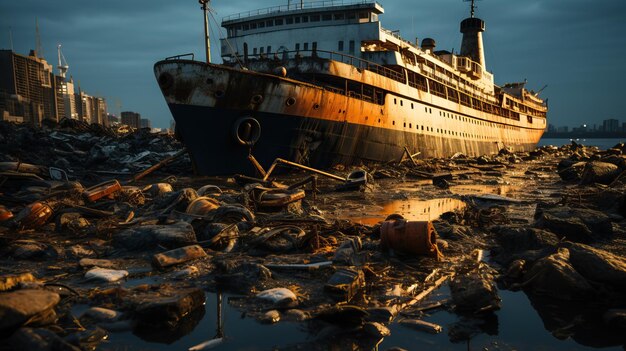 A ship on the shore