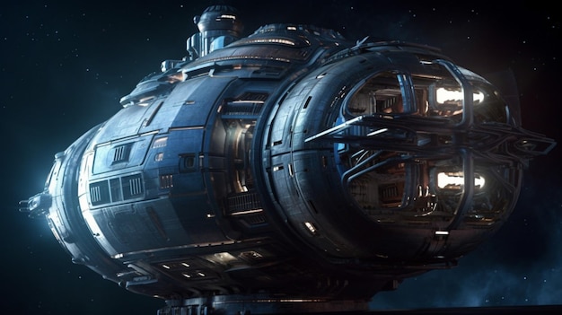 A ship in the space with the words space station on the side