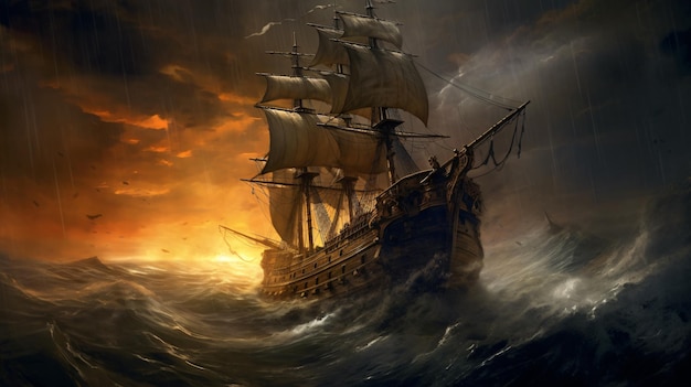 Ship in the storm fantasy