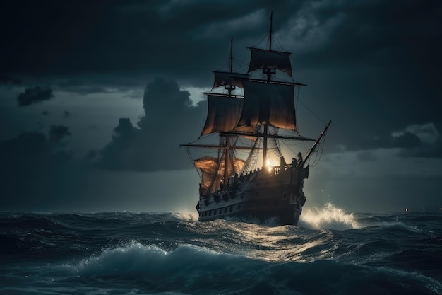 A ship in the storm at night