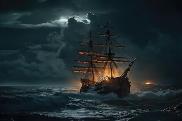 A ship in the storm at night