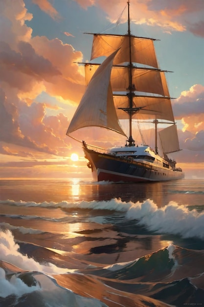 Ship in sunset beautiful scenery photo as wallpaper