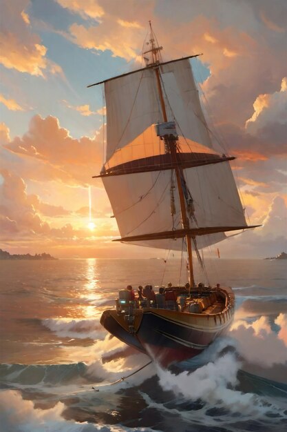 Ship in sunset beautiful scenery photo as wallpaper