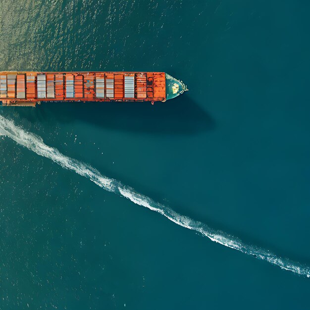 a ship that is in the water with a wake behind it