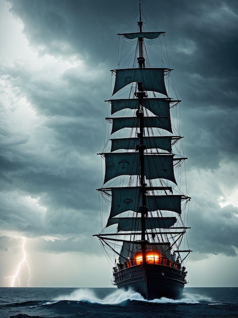 A ship with a lightning bolt on the top