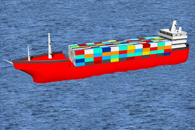 Photo ship with many cargo containers 3d illustration