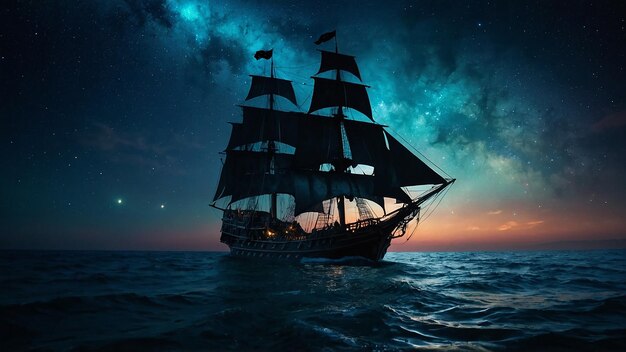 Photo a ship with a sail on the water and the sky behind it