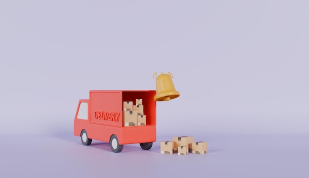 shipment delivery by truck and bell notification delivery transportation concept