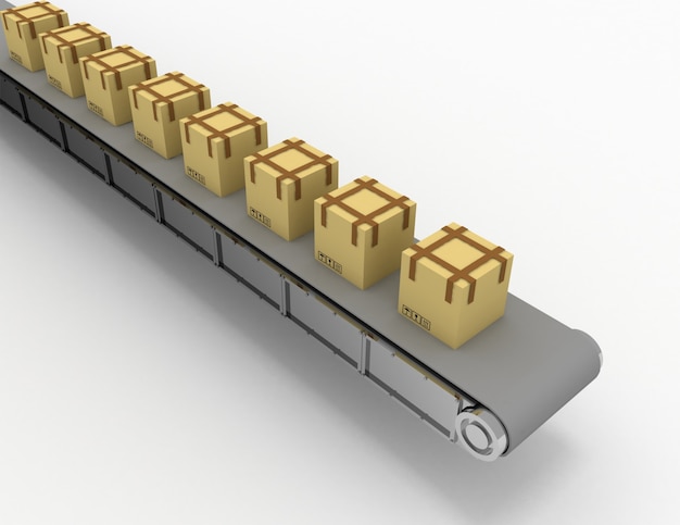 Shipping of boxes on conveyor . 3d rendered illustration