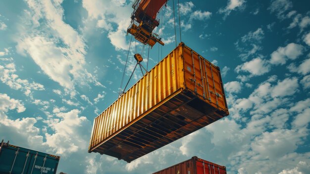 Photo a shipping container being loaded onto a cargo ship