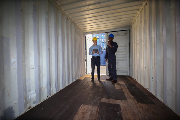 Shipping container site loading in logistic port warehouse storage for export and import business