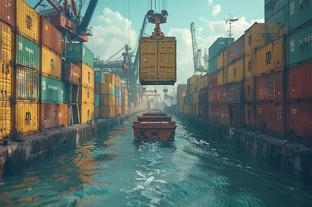 the shipping containers which is held by a crane design images