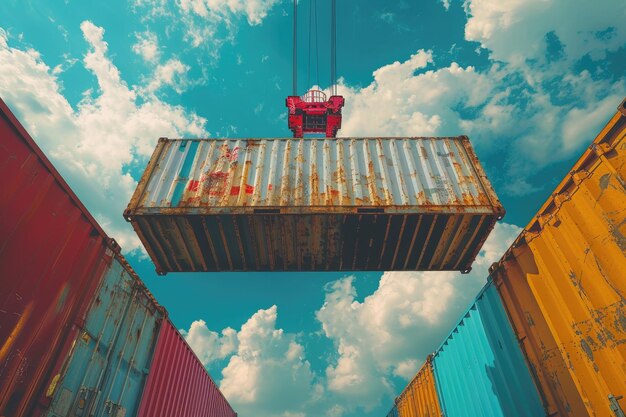 the shipping containers which is held by a crane design images