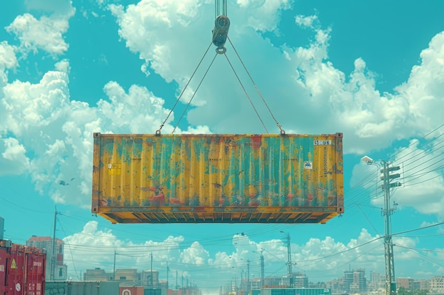 Photo the shipping containers which is held by a crane design images