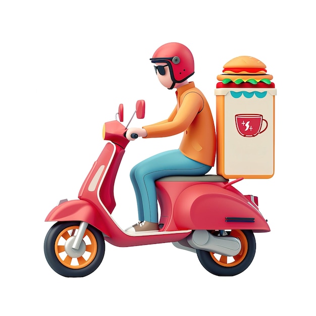 Photo shipping fast delivery man riding motorcycle icon isolated on blank background 3d style