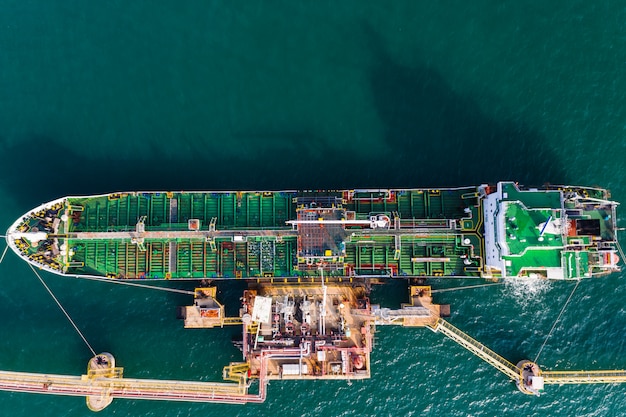 Shipping loading oil and gasoline on the sea aerial view