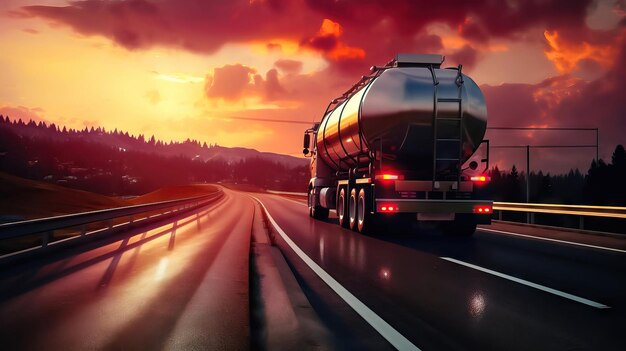 Shipping and Logistics Tanker Truck in the Evening Sunlight Generative AI
