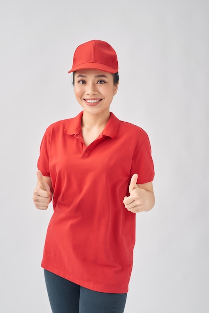 Shipping worker show thumbs up sign for good work job done