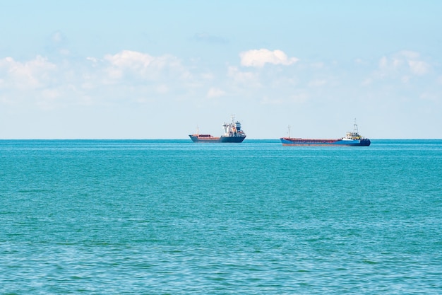 Ships on the horizon of the Black Sea, Georgia