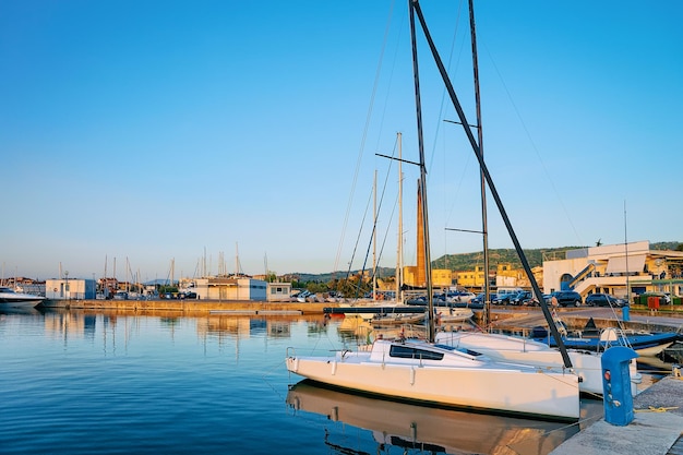 Ships on marina on Izola village on the Adriatic sea, Slovenia