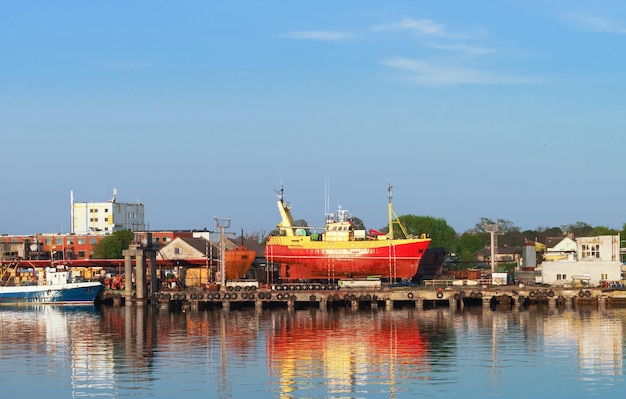 Ships in Marina in Ventspils. Ventspils a city in the Courland region of Latvia. Latvia is one of the Baltic countries