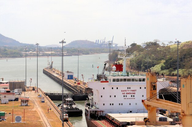 Ships sail through the Panama Canal cargo ship escort