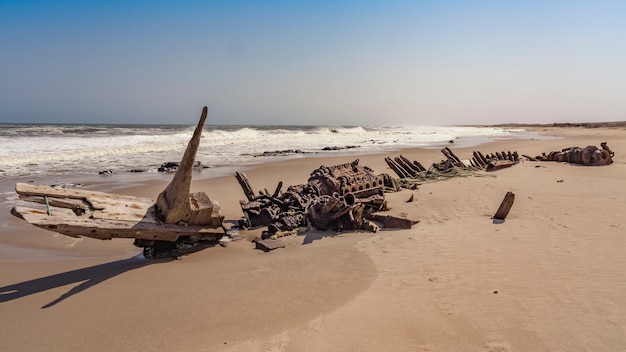 A shipwreck in the Skeleton Coast National Park in Namibia in Africa.