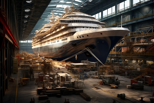 Shipyard Assembly Crafting Cruise Liners in an Assembly Workshop Generative By Ai