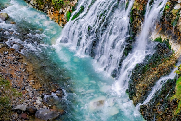 Shirahige Waterfall in Fall and Autumn Season, Hokkaido, Japan